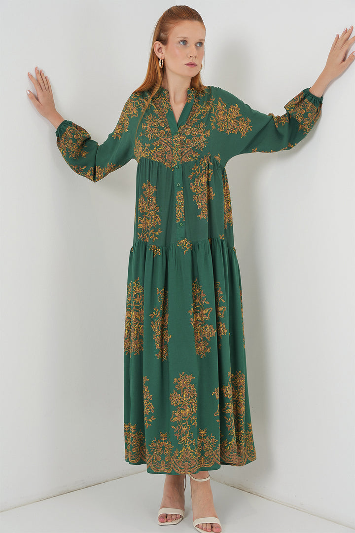 BGD Women Woman Patterned Long Hijab Dress 2585 - Y.Zümrüt - Petrel