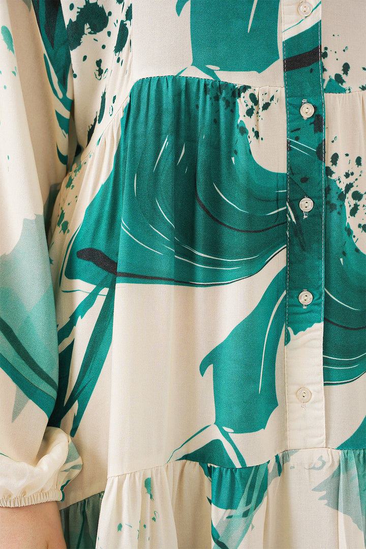 BGD Women Woman Patterned Long Hijab Dress 2585 - Emerald Green - Brookfield