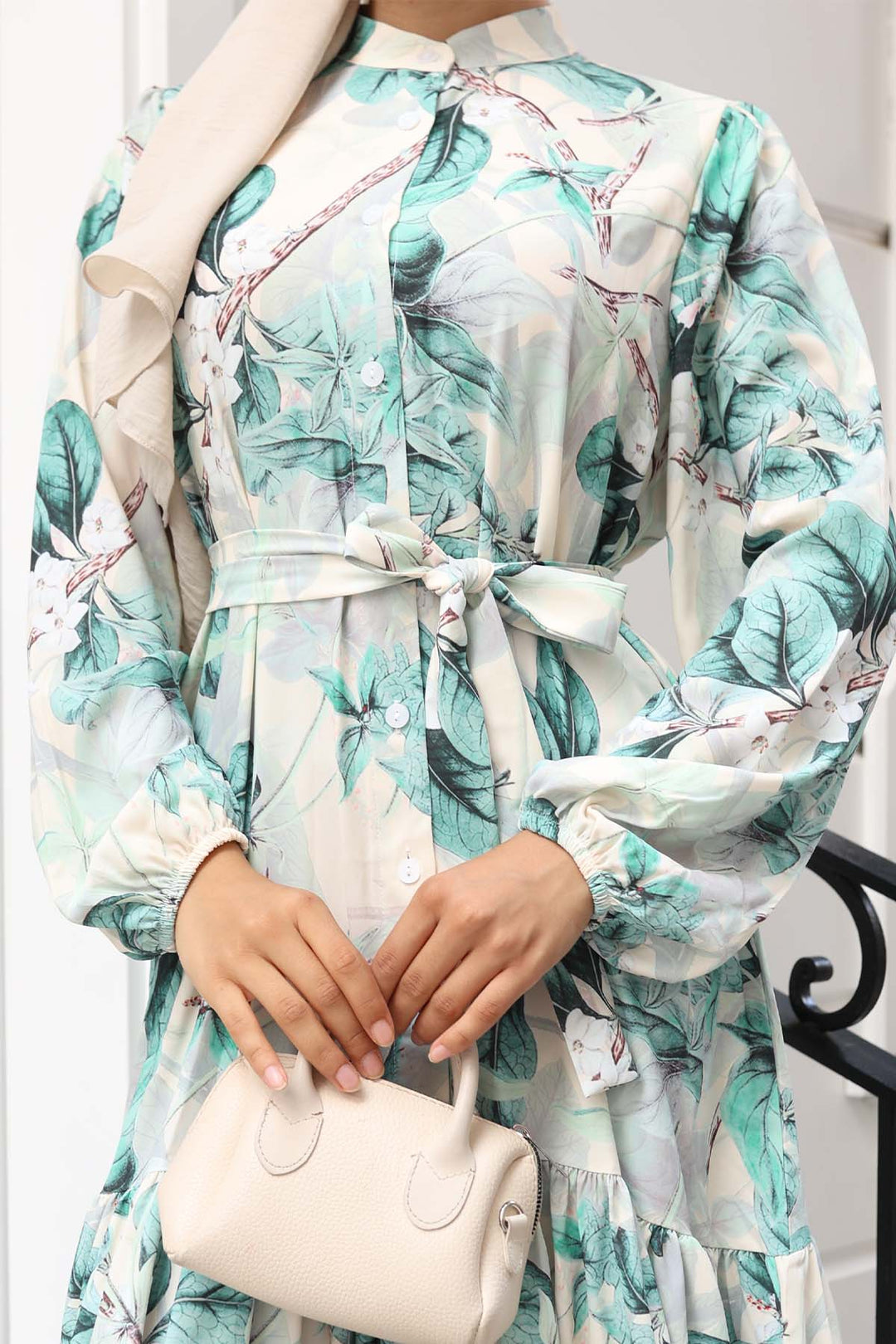 BGD Women Kadın Desenli Uzun Tesettür Elbise 2586 - A.Yeşil - Slidell