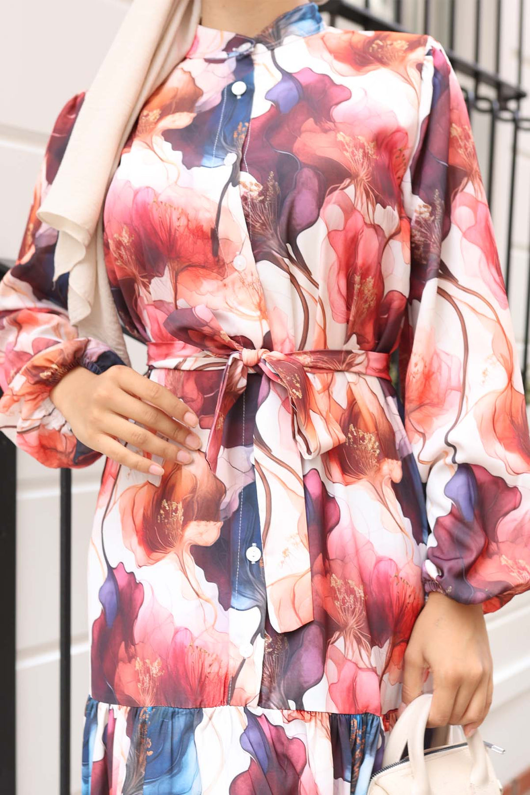 BGD Women Kadın Desenli Uzun Tesettür Elbise 2586 - Bordo - Huebampo