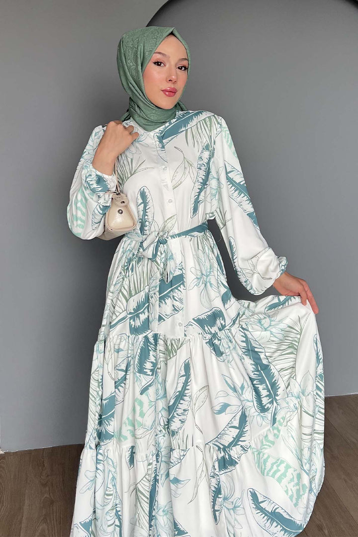 BGD Women Woman Patterned Long Hijab Dress 2586 - Çağla - Alghero