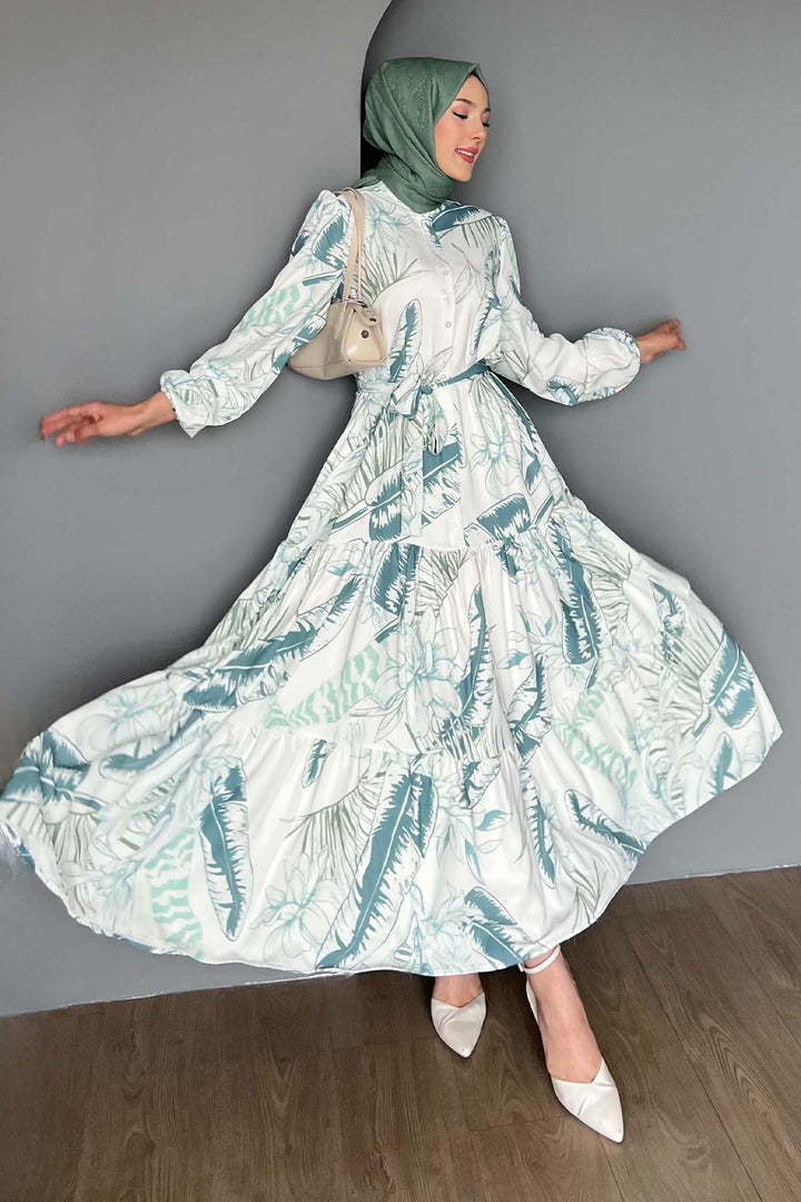 BGD Women Woman Patterned Long Hijab Dress 2586 - Çağla - Alghero