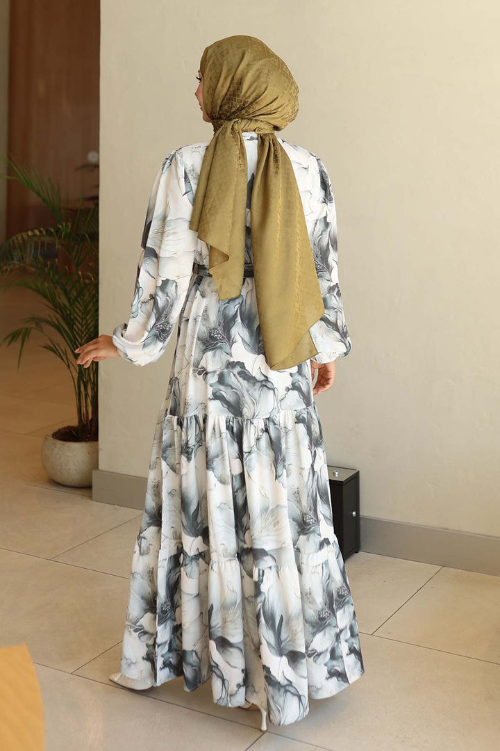 BGD Women Kadın Desenli Uzun Tesettür Elbise 2586 - Haki - Oshkosh