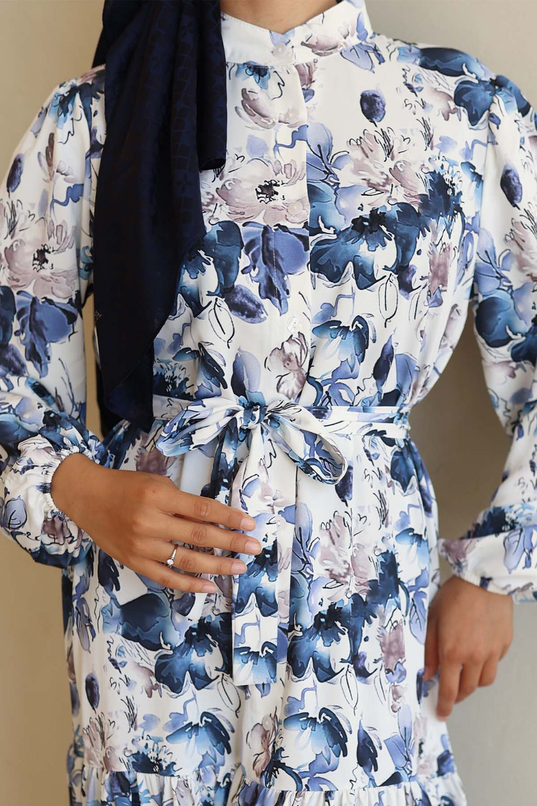 BGD Women Kadın Desenli Uzun Tesettür Elbise 2586 - Lacivert - Walton upon Thames