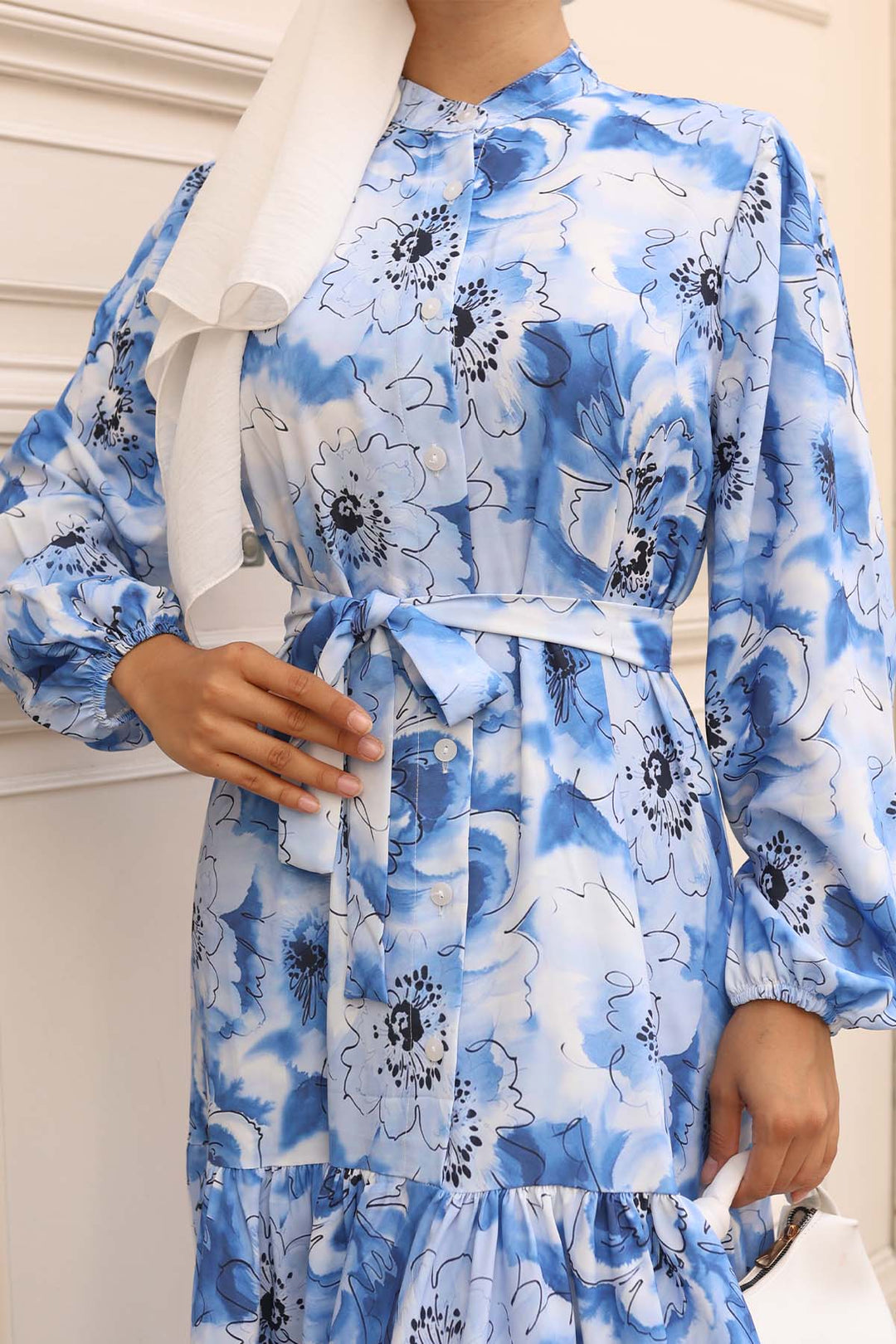 BGD Women Kadın Desenli Uzun Tesettür Elbise 2586 - Mavi - Mandeville