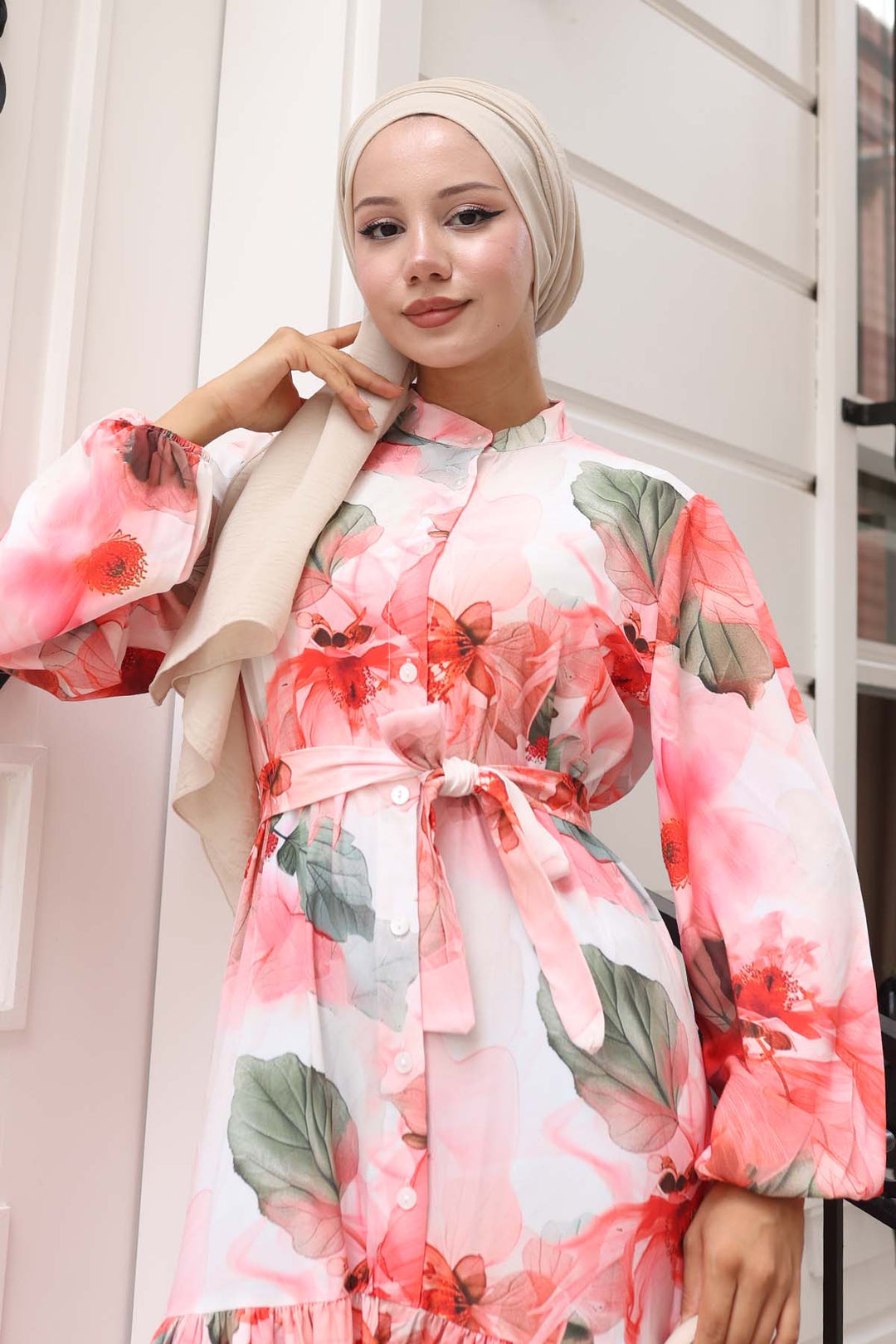 BGD Women Woman Patterned Long Hijab Dress 2586 - Pomegranate - Winchester