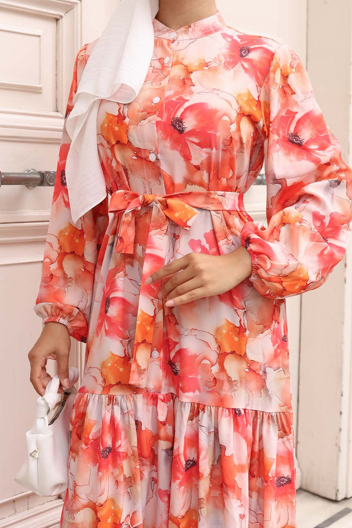 BGD Women Kadın Desenli Uzun Tesettür Elbise 2586 - Oranje - Accrington