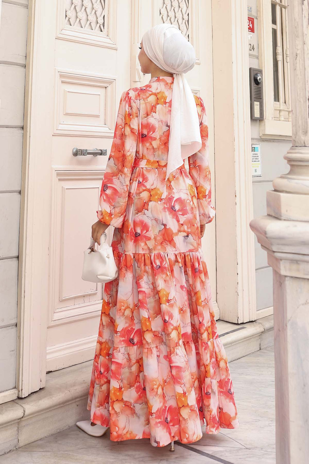 BGD Women Kadın Desenli Uzun Tesettür Elbise 2586 - Oranje - Accrington