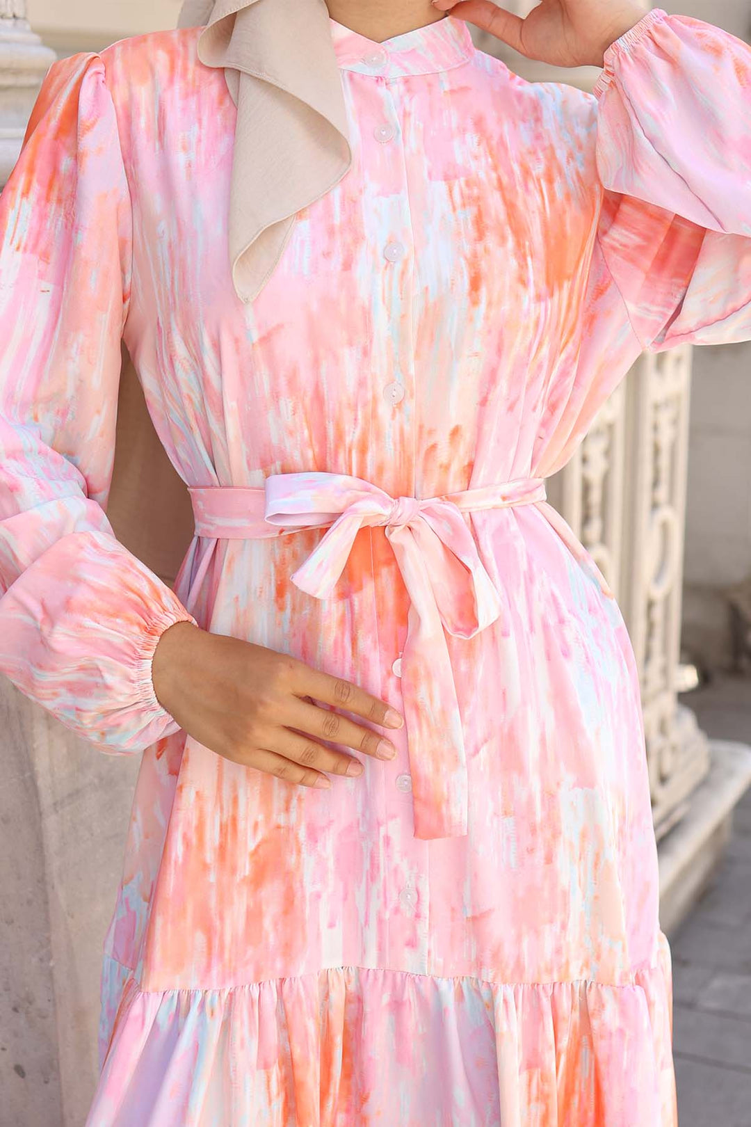 BGD Women Kadın Desenli Uzun Tesettür Elbise 2586 - Pembe - Catemaco