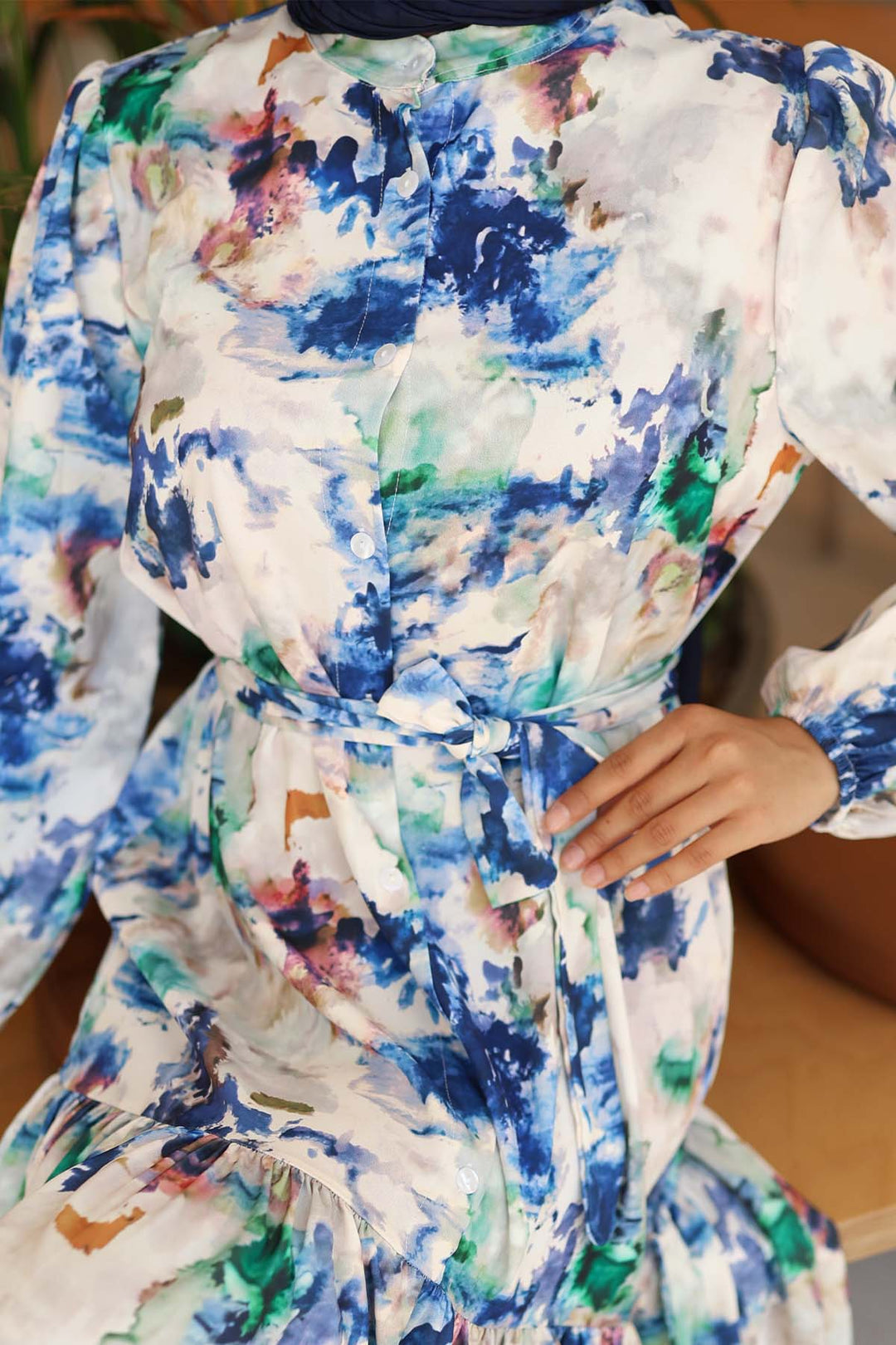 BGD Women Kadın Desenli Uzun Tesettür Elbise 2586 - Saks - Arnsberg