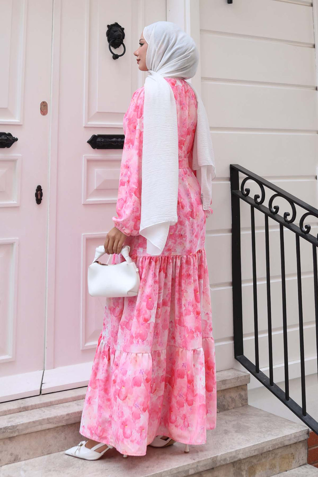 BGD Women Woman Patterned Long Hijab Dress 2586 - Pink - Wheaton