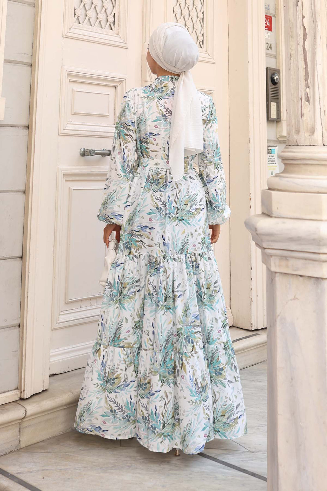 BGD Women Woman Patterned Long Hijab Dress 2586 - Dark Green - Verviers