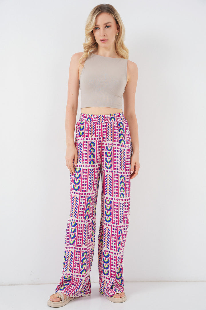 BGD Women Woman Patterned Viscose Trousers 6749 - Fuchsia - Draguignan
