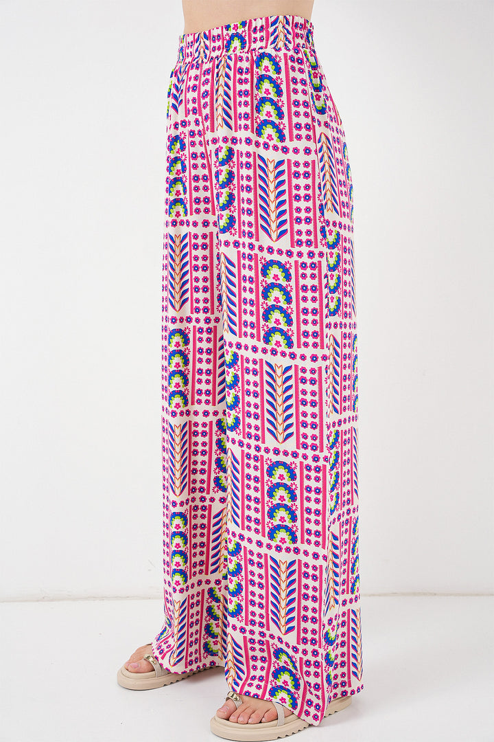 BGD Women Woman Patterned Viscose Trousers 6749 - Fuchsia - Draguignan