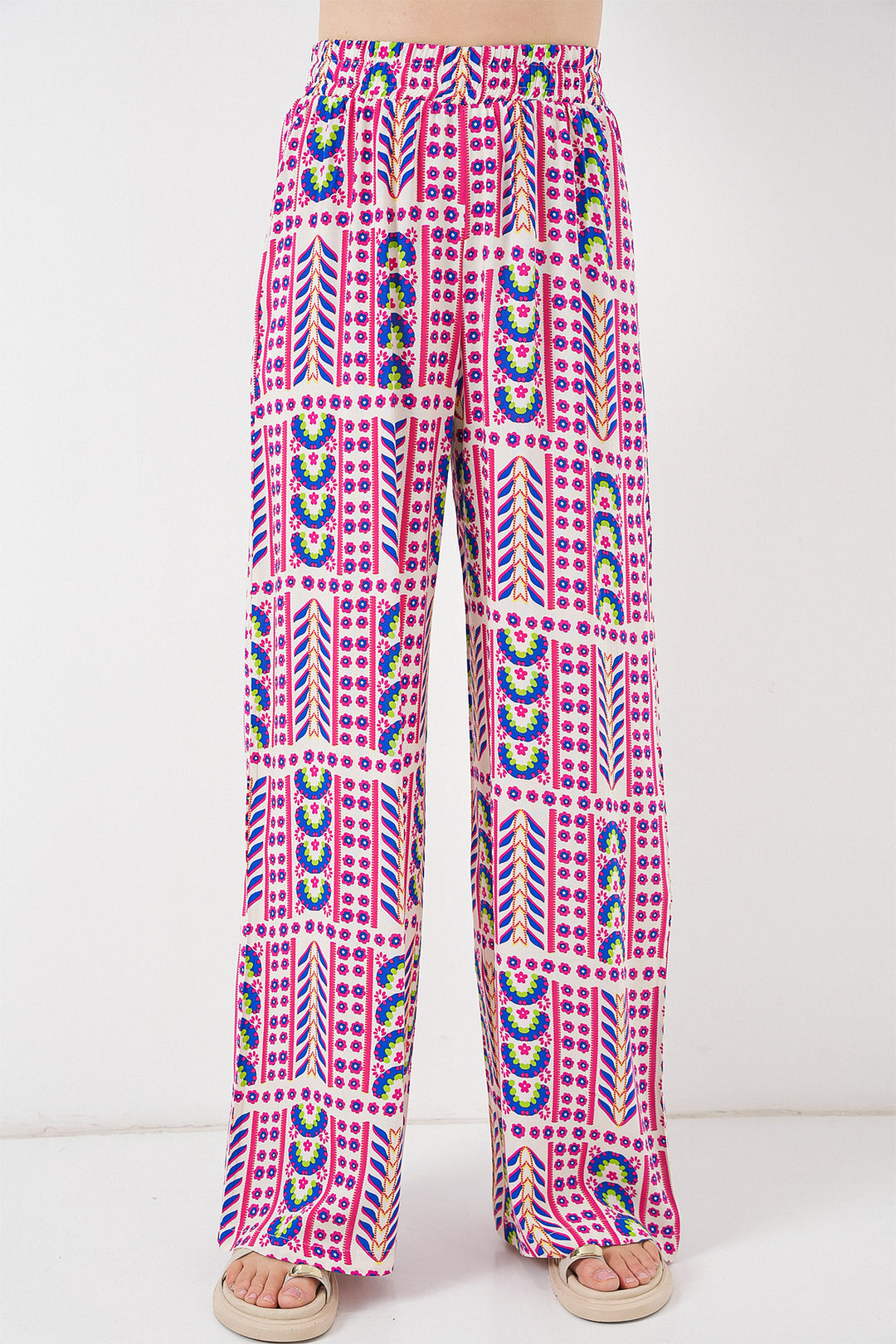 BGD Women Woman Patterned Viscose Trousers 6749 - Fuchsia - Draguignan
