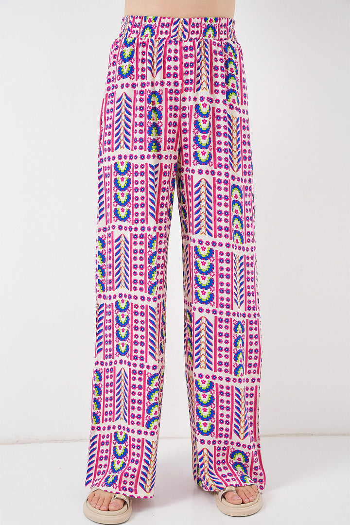 BGD Women Woman Patterned Viscose Trousers 6749 - Fuchsia - Draguignan