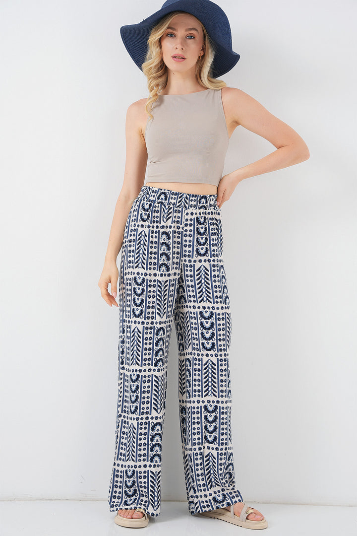 BGD Women Woman Patterned Viscose Trousers 6749 - Cream - Gómez Palacio