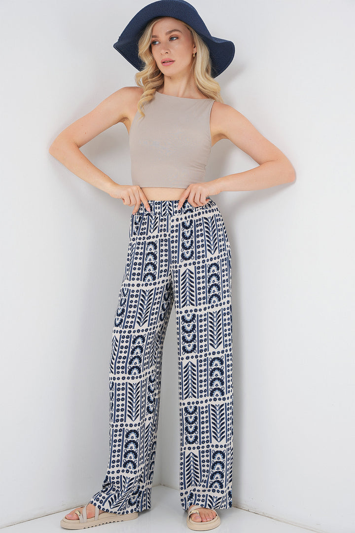 BGD Women Woman Patterned Viscose Trousers 6749 - Cream - Gómez Palacio