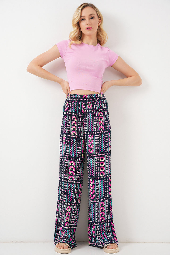BGD Women Woman Patterned Viscose Trousers 6749 - Navy Blue - Overland Park