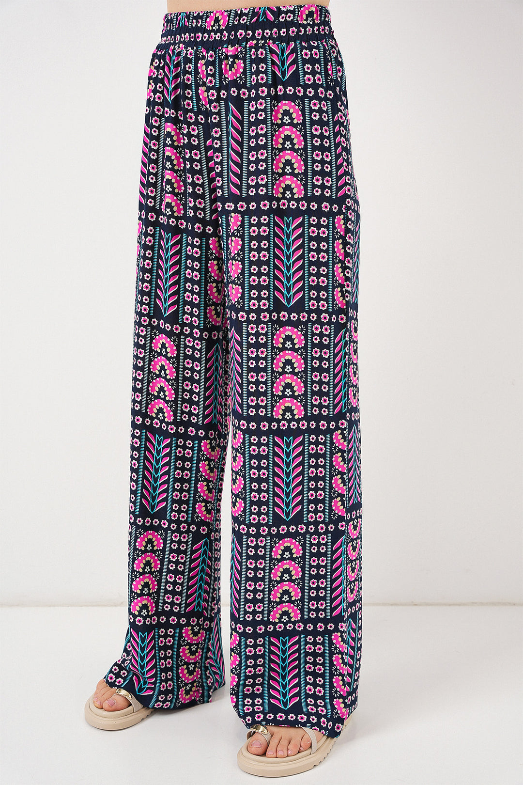 BGD Women Woman Patterned Viscose Trousers 6749 - Navy Blue - Overland Park