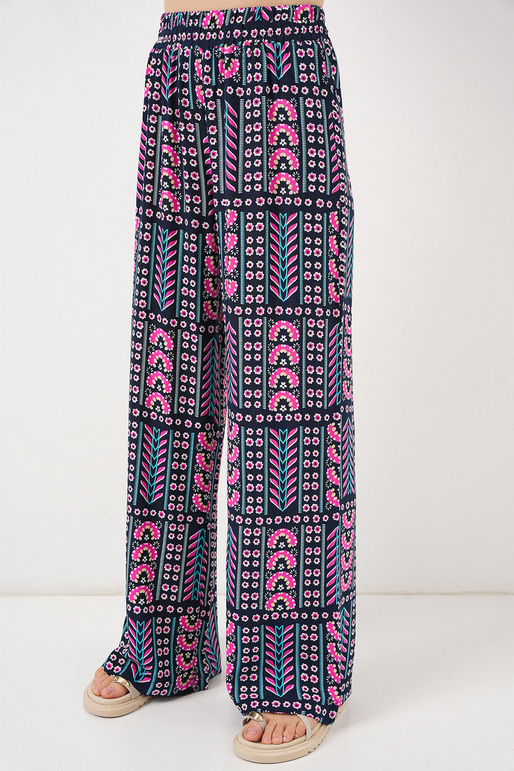 BGD Women Woman Patterned Viscose Trousers 6749 - Navy Blue - Overland Park