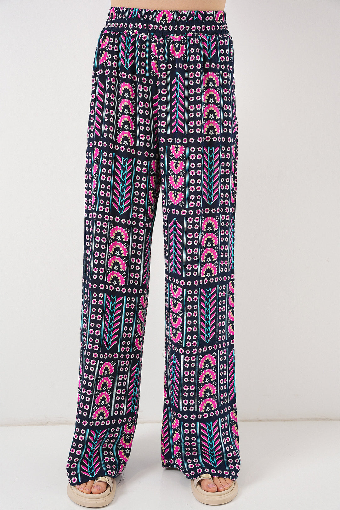 BGD Women Woman Patterned Viscose Trousers 6749 - Navy Blue - Overland Park