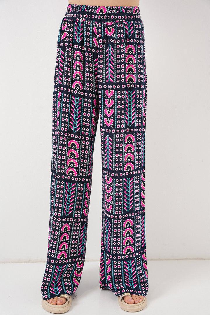BGD Women Woman Patterned Viscose Trousers 6749 - Navy Blue - Overland Park