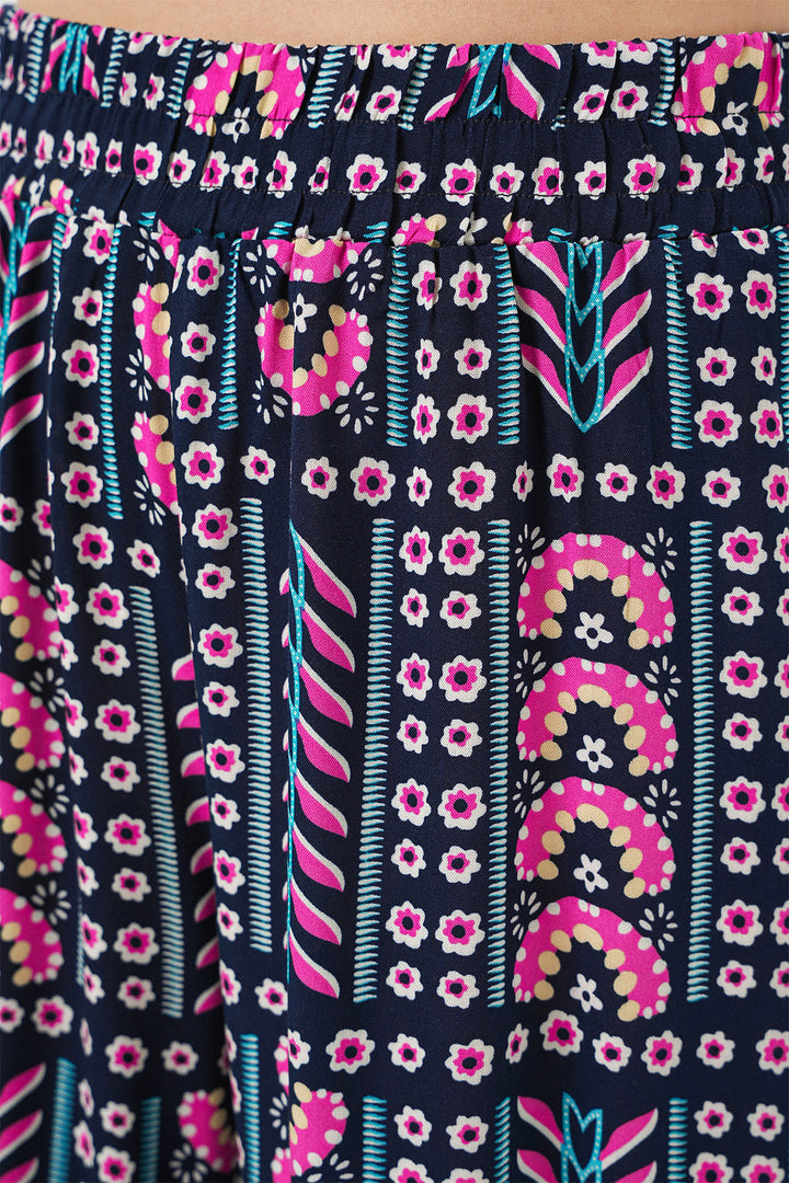 BGD Women Woman Patterned Viscose Trousers 6749 - Navy Blue - Overland Park