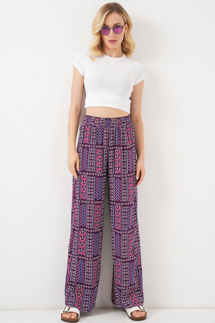 BGD Women Woman Patterned Viscose Trousers 6749 - Purple - Enerhodar