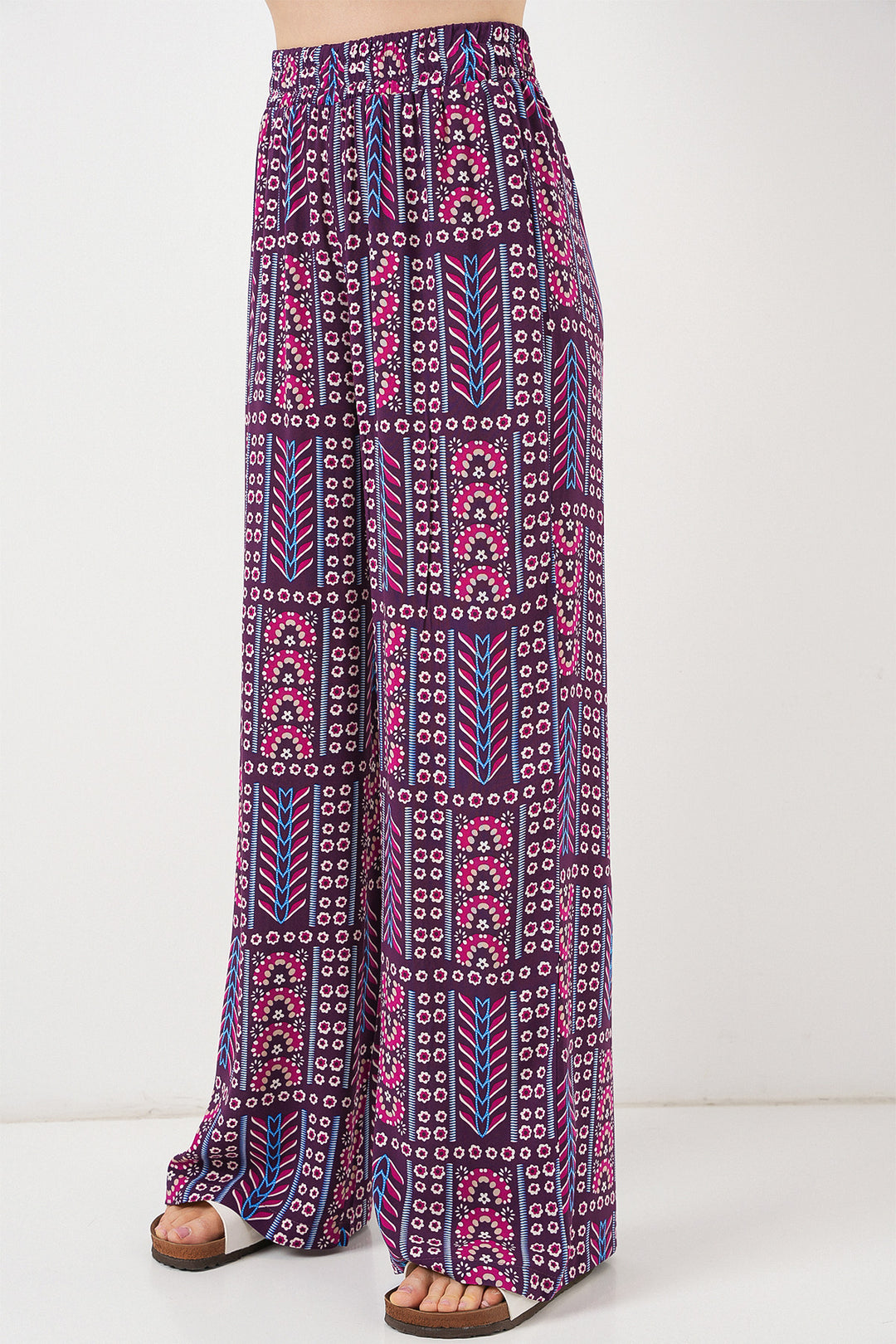 BGD Women Woman Patterned Viscose Trousers 6749 - Purple - Enerhodar