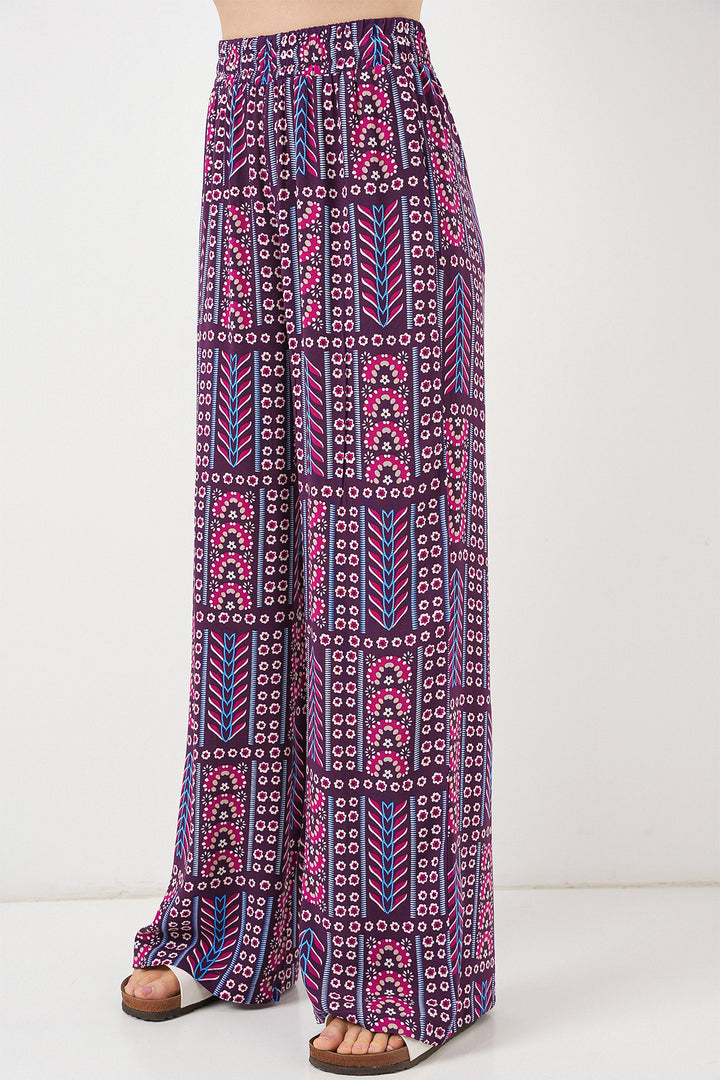 BGD Women Woman Patterned Viscose Trousers 6749 - Purple - Enerhodar