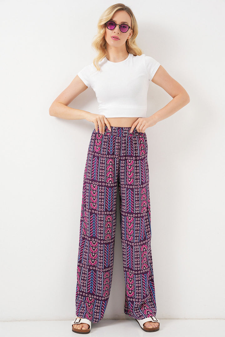 BGD Women Woman Patterned Viscose Trousers 6749 - Purple - Enerhodar