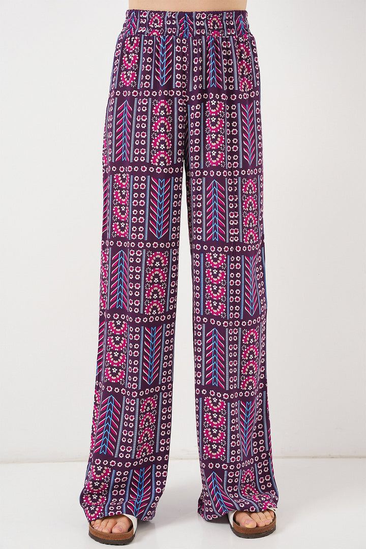 BGD Women Woman Patterned Viscose Trousers 6749 - Purple - Enerhodar