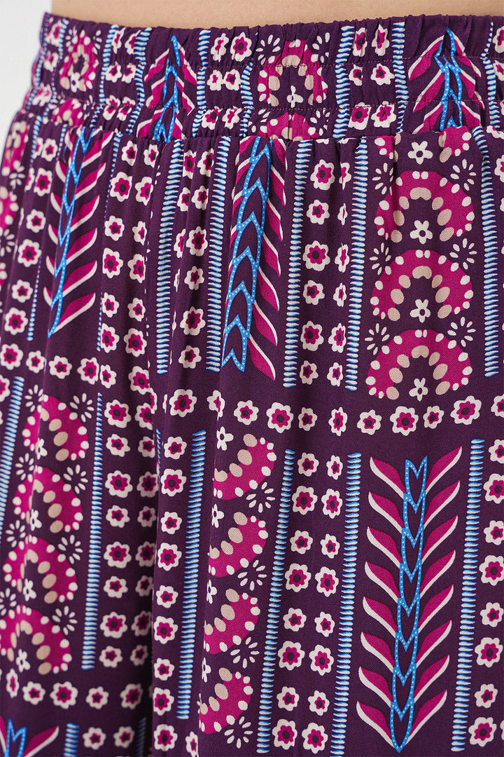 BGD Women Woman Patterned Viscose Trousers 6749 - Purple - Enerhodar