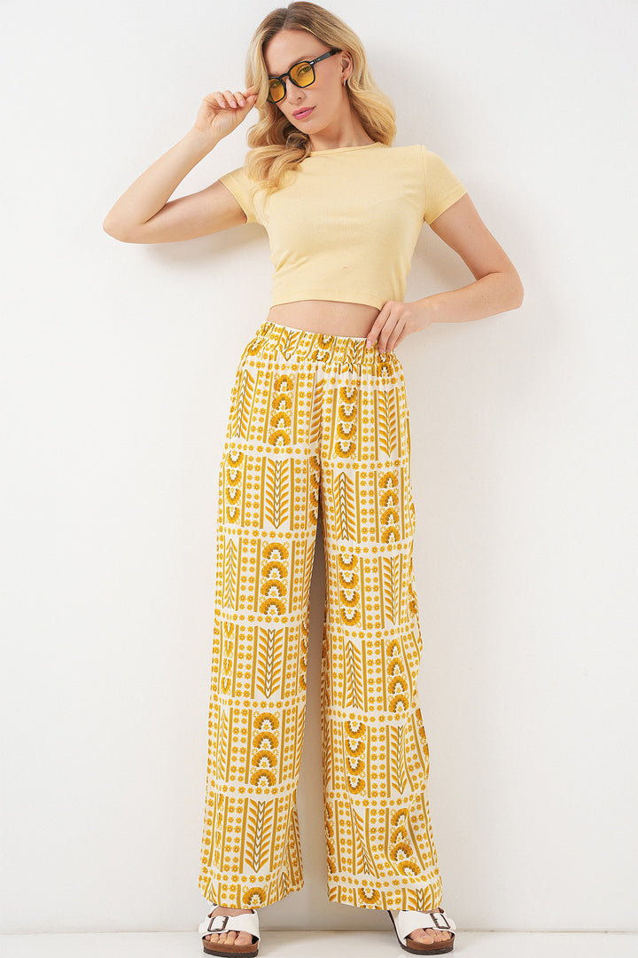 BGD Women Woman Patterned Viscose Trousers 6749 - Yellow - Sankt Pölten