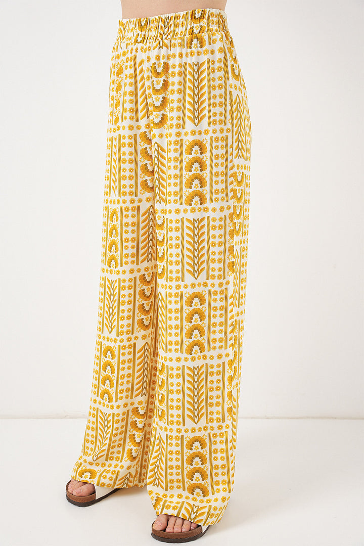 BGD Women Woman Patterned Viscose Trousers 6749 - Yellow - Sankt Pölten