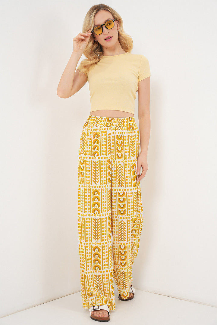 BGD Women Woman Patterned Viscose Trousers 6749 - Yellow - Sankt Pölten