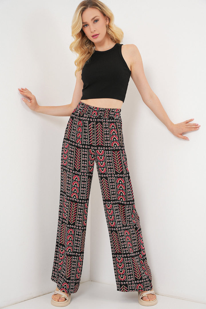 BGD Women Woman Patterned Viscose Trousers 6749 - Black - Misterbianco