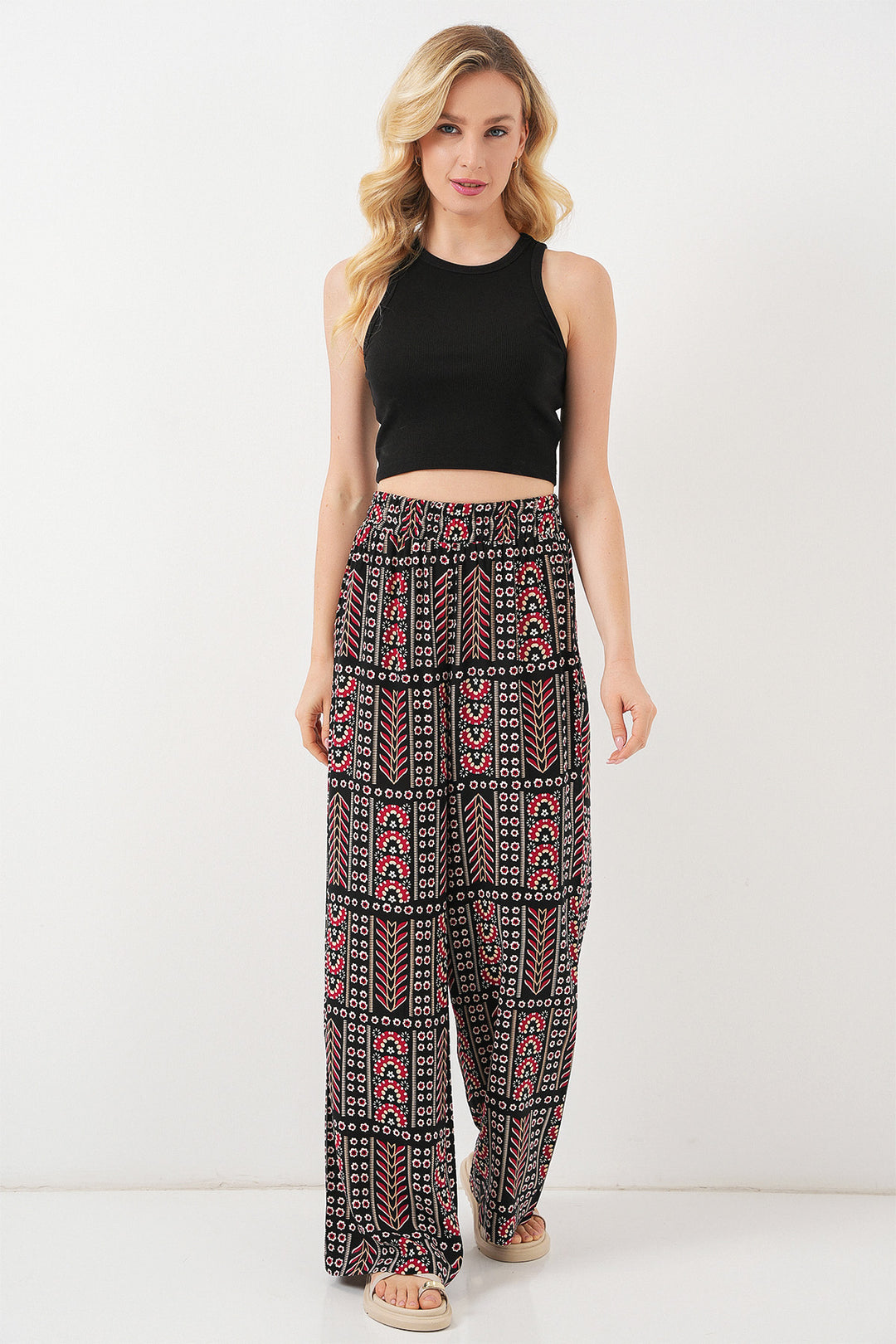 BGD Women Woman Patterned Viscose Trousers 6749 - Black - Misterbianco