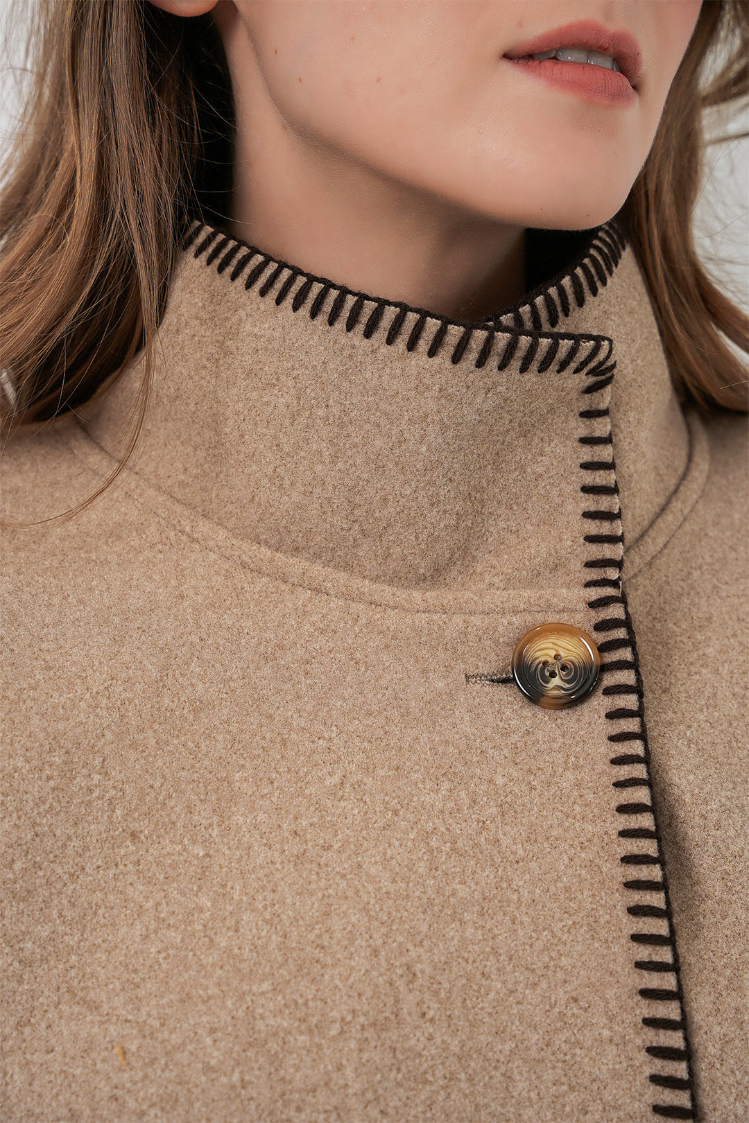 BGD Women Woman's Stitch Detailed Cape Coat 9166 - Light Beige - Alsdorf