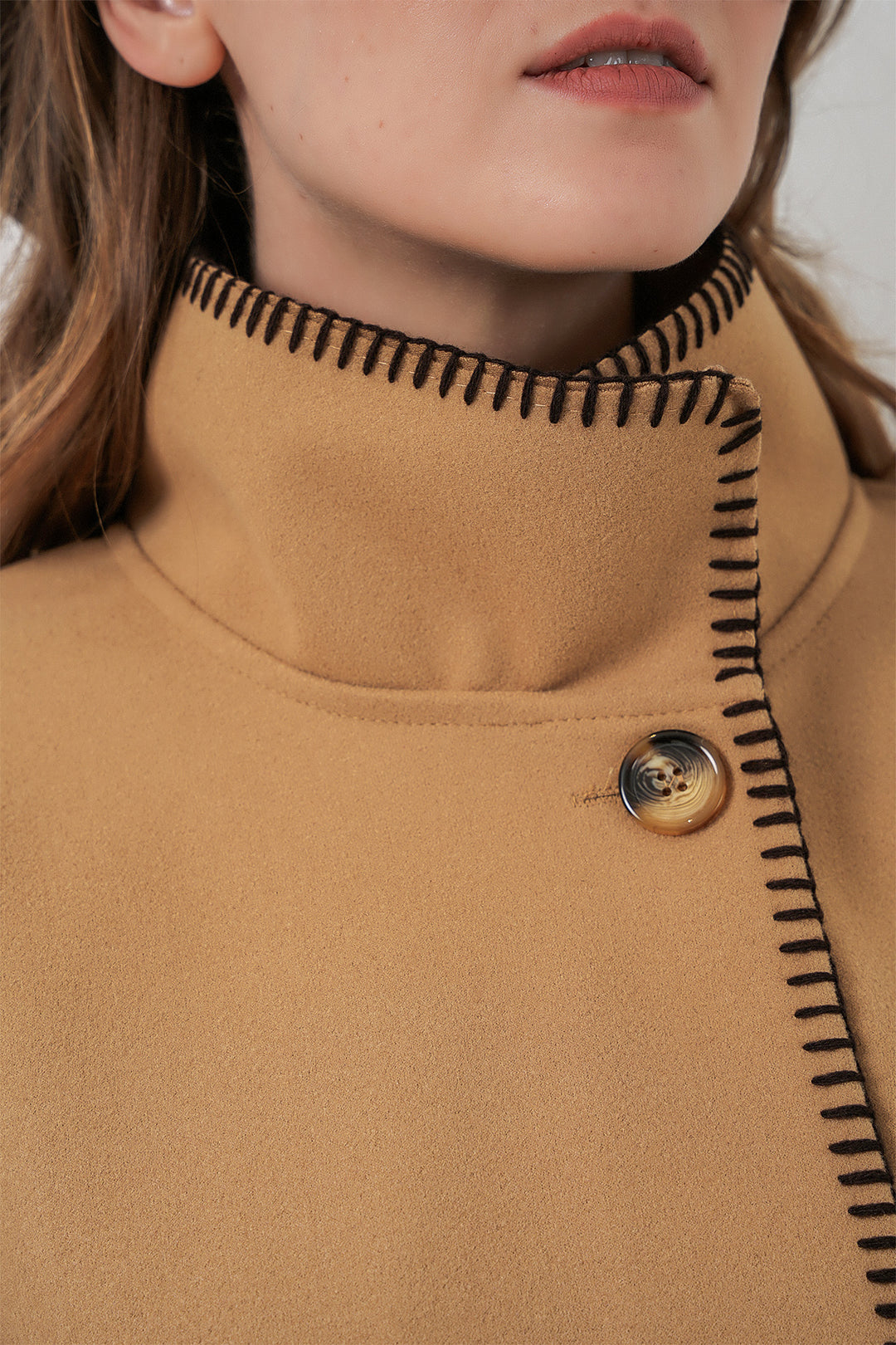 BGD Women Woman's Stitch Detailed Cape Coat 9166 - Mustard - Rechytsa