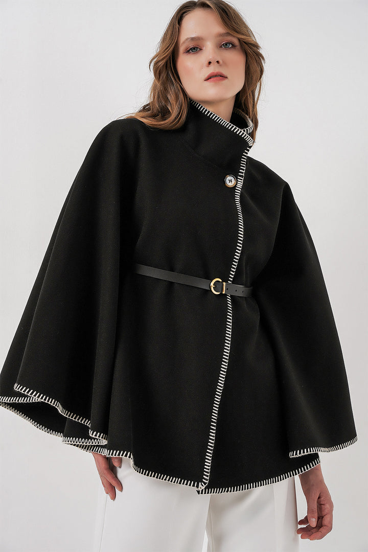 BGD Women Woman's Tailored Cape Coat with Stitch Detail 9166 - Black - Desio