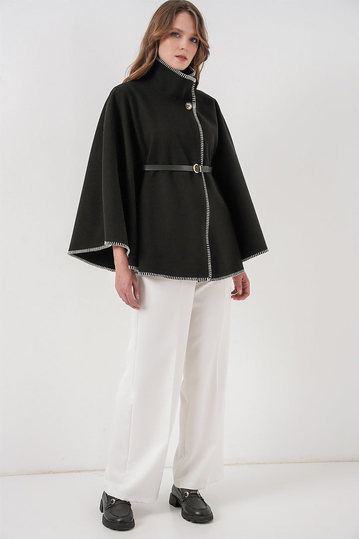 BGD Women Woman's Tailored Cape Coat with Stitch Detail 9166 - Black - Desio