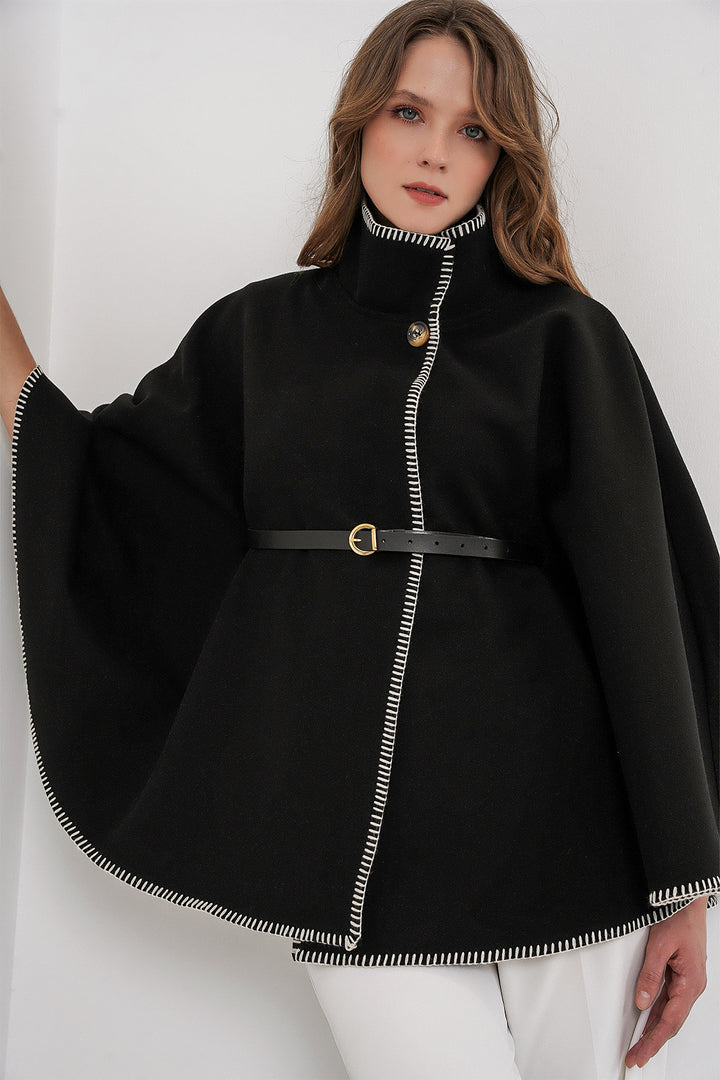 BGD Women Woman's Tailored Cape Coat with Stitch Detail 9166 - Black - Desio