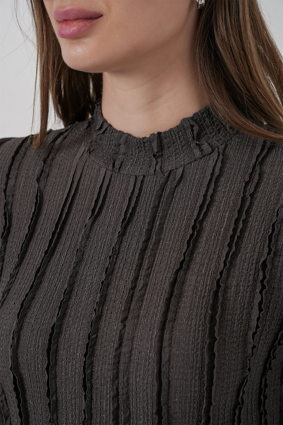 BGD Women Women's Textured Knit Flexible Blouse 975 - Anthracite - San Francisco de los Romo