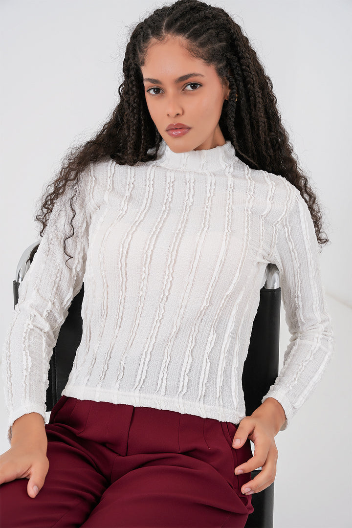 BGD Women Kadın Dokulu Esnek Örme Bluz 975 - Beyaz - Naperville