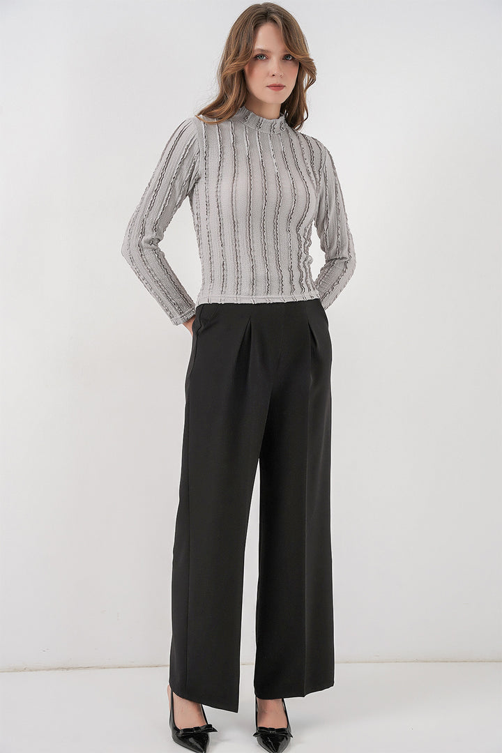 BGD Women Woman Scented Flexible Knitted Blouse 975 - Gray - Farmington