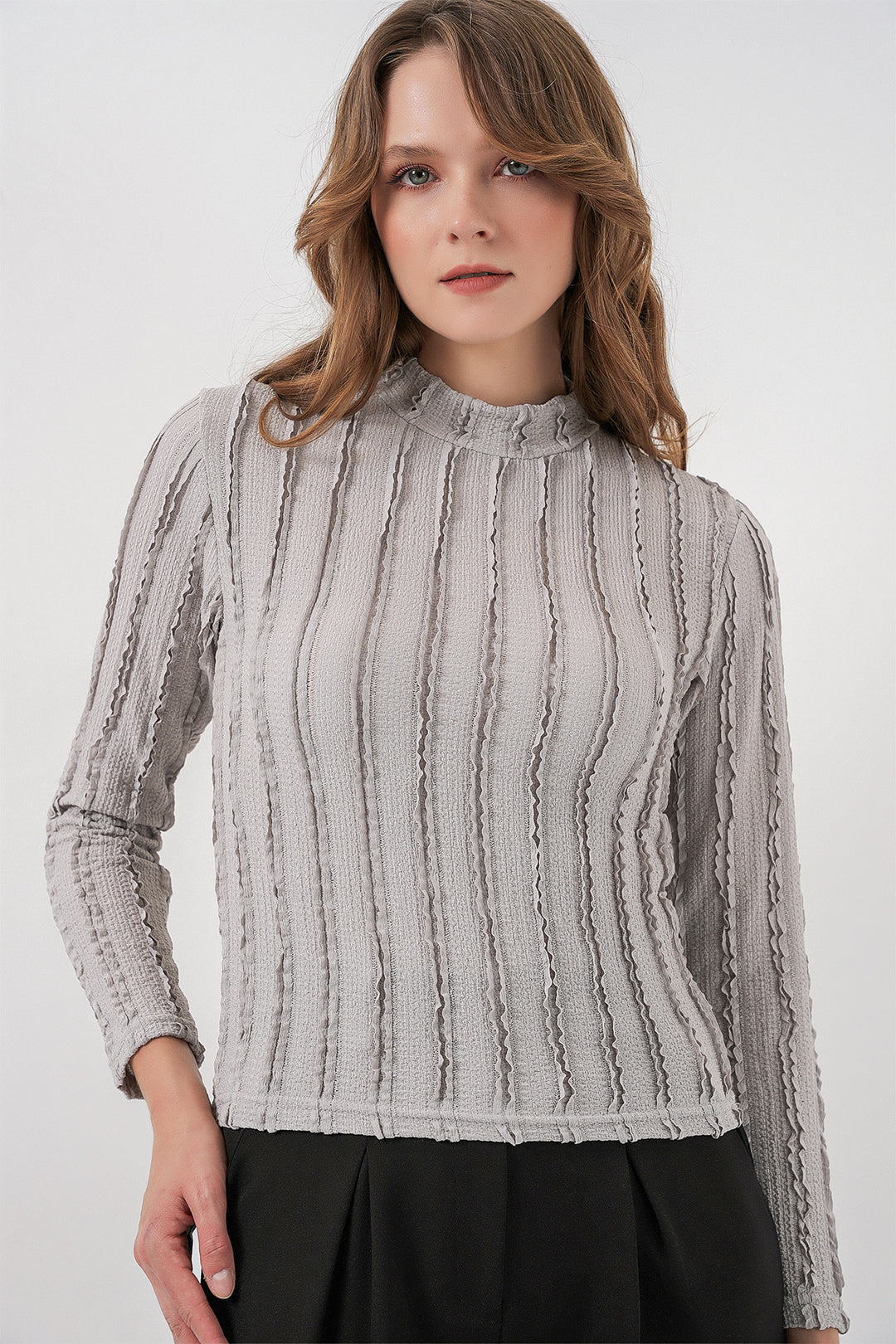 BGD Women Woman Scented Flexible Knitted Blouse 975 - Gray - Farmington
