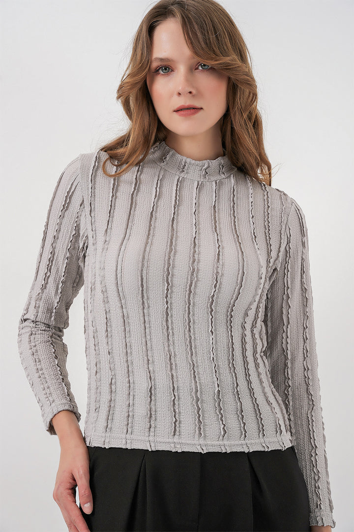 BGD Women Woman Scented Flexible Knitted Blouse 975 - Gray - Farmington