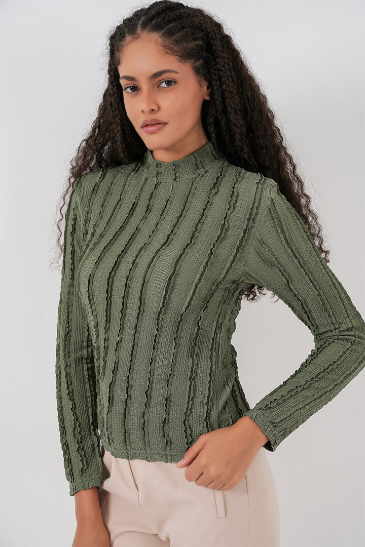 BGD Women Women's Textured Flexible Knit Blouse 975 - Khaki - Brixton